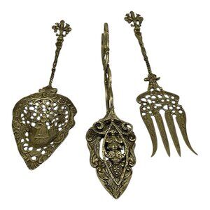 Montagnani Vintage Italian Ornate Brass Serving Pieces Set of 3 Collectible